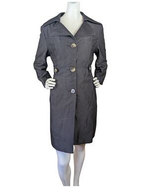 Kenneth Cole New York Black Tailored Classic Trench Coat Floral Lined | Size L